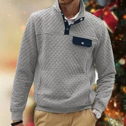 New OUKU Men's Sweatshirt Black White Dark Green Light Grey Dark Gray Standing Collar Color Block Jacquard Patchwork Pocket Ribbed Sports & Outdoor Daily Holiday Polyester Textured Streetwear Basic Casual