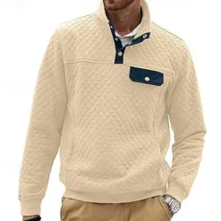 New OUKU Men's Sweatshirt Black White Dark Green Light Grey Dark Gray Standing Collar Color Block Jacquard Patchwork Pocket Ribbed Sports & Outdoor Daily Holiday Polyester Textured Streetwear Basic Casual
