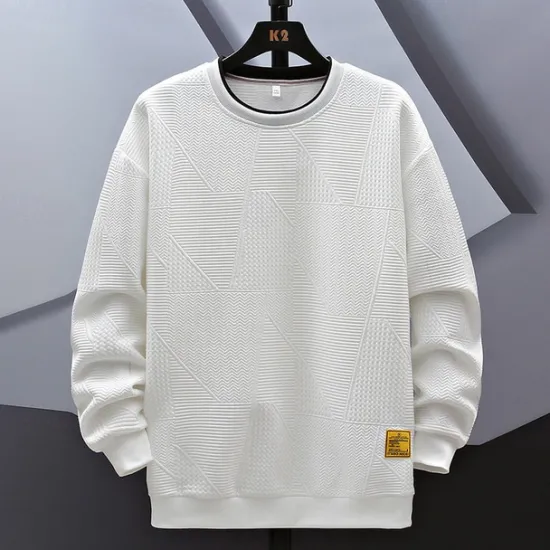 Online OUKU Men's Sweatshirt Black White Gray Crew Neck Jacquard Ribbed Textured Knit-texture Sports & Outdoor Daily Holiday non-printing Polyester Streetwear Basic Casual Fall Winter Clothing Apparel Hoodies