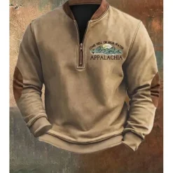 Discount OUKU Men's Sweatshirt Black White Brown Green Gray Half Zip Graphic Print Patchwork Daily Holiday Going out Polyester Streetwear Casual Fall Winter Clothing Apparel Hoodies Sweatshirts Long Sleeve