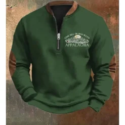 Discount OUKU Men's Sweatshirt Black White Brown Green Gray Half Zip Graphic Print Patchwork Daily Holiday Going out Polyester Streetwear Casual Fall Winter Clothing Apparel Hoodies Sweatshirts Long Sleeve