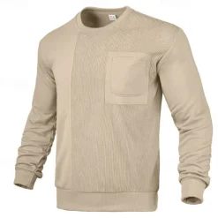 Outlet OUKU Men's Sweatshirt Black White Khaki Dark Gray Crew Neck Plain Patchwork Ribbed Front Pocket Sports & Outdoor Daily Holiday Polyester Corduroy Streetwear Basic Casual Fall & Winter Clothing Apparel