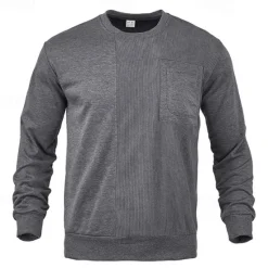 Outlet OUKU Men's Sweatshirt Black White Khaki Dark Gray Crew Neck Plain Patchwork Ribbed Front Pocket Sports & Outdoor Daily Holiday Polyester Corduroy Streetwear Basic Casual Fall & Winter Clothing Apparel