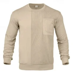 Outlet OUKU Men's Sweatshirt Black White Khaki Dark Gray Crew Neck Plain Patchwork Ribbed Front Pocket Sports & Outdoor Daily Holiday Polyester Corduroy Streetwear Basic Casual Fall & Winter Clothing Apparel
