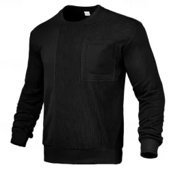 Outlet OUKU Men's Sweatshirt Black White Khaki Dark Gray Crew Neck Plain Patchwork Ribbed Front Pocket Sports & Outdoor Daily Holiday Polyester Corduroy Streetwear Basic Casual Fall & Winter Clothing Apparel