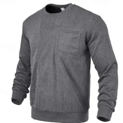 Outlet OUKU Men's Sweatshirt Black White Khaki Dark Gray Crew Neck Plain Patchwork Ribbed Front Pocket Sports & Outdoor Daily Holiday Polyester Corduroy Streetwear Basic Casual Fall & Winter Clothing Apparel