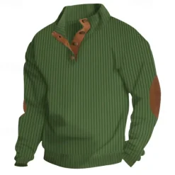 Discount OUKU Men's Sweatshirt Black White Army Green Standing Collar Color Block Patchwork Ribbed Textured Sports & Outdoor Daily Holiday Polyester Textured Streetwear Basic Casual Spring & Fall Clothing Apparel