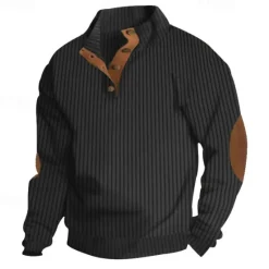 Discount OUKU Men's Sweatshirt Black White Army Green Standing Collar Color Block Patchwork Ribbed Textured Sports & Outdoor Daily Holiday Polyester Textured Streetwear Basic Casual Spring & Fall Clothing Apparel