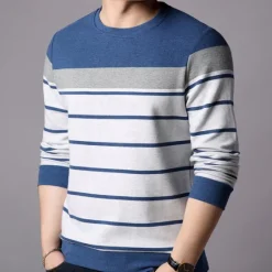 Hot OUKU Men's Sweatshirt Blue Green Light Grey Crew Neck Striped Patchwork Color Block Sports & Outdoor Casual Daily Vintage Designer Basic Spring Fall Clothing Apparel Hoodies Sweatshirts Long Sleeve