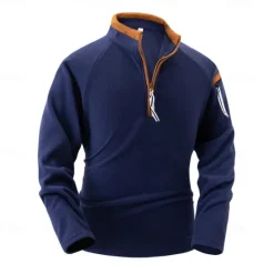 New OUKU Men's Sweatshirt Polar Fleece Quarter Zip Sweatshirt Black Army Green Navy Blue Khaki Half Zip Plain Pocket Sports & Outdoor Daily Holiday Streetwear Cool Casual Spring & Fall Clothing Apparel