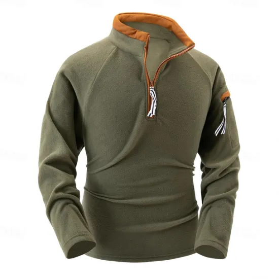 New OUKU Men's Sweatshirt Polar Fleece Quarter Zip Sweatshirt Black Army Green Navy Blue Khaki Half Zip Plain Pocket Sports & Outdoor Daily Holiday Streetwear Cool Casual Spring & Fall Clothing Apparel