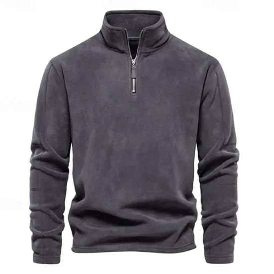Hot OUKU Men's Sweatshirt Polar Fleece Quarter Zip Sweatshirt Brown Light Grey Dark Gray Half Zip Plain Sports & Outdoor Daily Holiday Polyester Streetwear Basic Casual Fall & Winter Clothing Apparel Hoodies