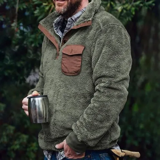 Clearance OUKU Men's Sweatshirt Polar Fleece Army Green Green Light Grey Light Green Standing Collar Color Block Patchwork Pocket Sports & Outdoor Daily Holiday Polyester Streetwear Basic Casual Fall & Winter
