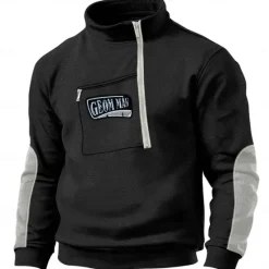 New OUKU Men's Sweatshirt Polar Fleece Quarter Zip Sweatshirt Tactical Black Pink Khaki Gray Half Zip Plain Sports & Outdoor Daily Holiday Streetwear Cool Retro Winter Spring & Fall Clothing Apparel Hoodies