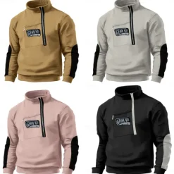 New OUKU Men's Sweatshirt Polar Fleece Quarter Zip Sweatshirt Tactical Black Pink Khaki Gray Half Zip Plain Sports & Outdoor Daily Holiday Streetwear Cool Retro Winter Spring & Fall Clothing Apparel Hoodies