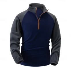 Sale OUKU Men's Sweatshirt Polar Fleece Quarter Zip Sweatshirt Navy Blue Khaki Gray Half Zip Plain Pocket Sports & Outdoor Daily Holiday Streetwear Cool Casual Winter Spring & Fall Clothing Apparel Hoodies