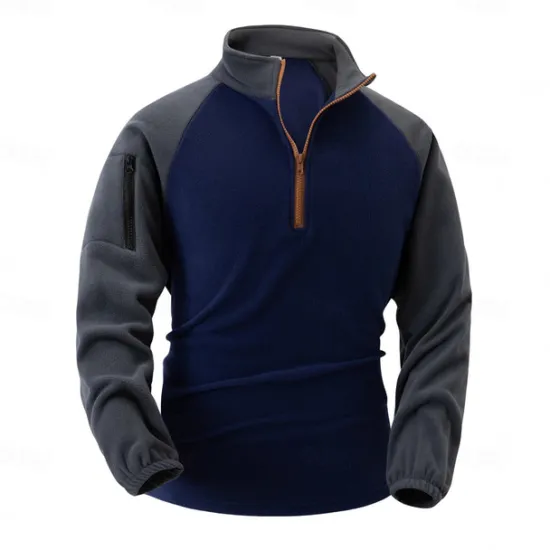 Sale OUKU Men's Sweatshirt Polar Fleece Quarter Zip Sweatshirt Navy Blue Khaki Gray Half Zip Plain Pocket Sports & Outdoor Daily Holiday Streetwear Cool Casual Winter Spring & Fall Clothing Apparel Hoodies