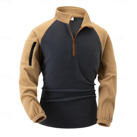 Sale OUKU Men's Sweatshirt Polar Fleece Quarter Zip Sweatshirt Navy Blue Khaki Gray Half Zip Plain Pocket Sports & Outdoor Daily Holiday Streetwear Cool Casual Winter Spring & Fall Clothing Apparel Hoodies