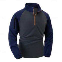 Sale OUKU Men's Sweatshirt Polar Fleece Quarter Zip Sweatshirt Navy Blue Khaki Gray Half Zip Plain Pocket Sports & Outdoor Daily Holiday Streetwear Cool Casual Winter Spring & Fall Clothing Apparel Hoodies