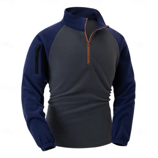 Sale OUKU Men's Sweatshirt Polar Fleece Quarter Zip Sweatshirt Navy Blue Khaki Gray Half Zip Plain Pocket Sports & Outdoor Daily Holiday Streetwear Cool Casual Winter Spring & Fall Clothing Apparel Hoodies