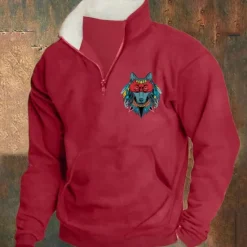 Best OUKU Men's Sweatshirt Pullover Hoodie Sweatshirt Quarter Zip Sweatshirt Black Army Green Red Navy Blue Khaki Half Zip Graphic Print Print Quarter Zip Christmas Daily Holiday Other Prints Polyester