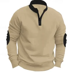 Sale OUKU Men's Sweatshirt Pullover Quarter Zip Sweatshirt Black Navy Blue Khaki Dark Gray Gray Standing Collar Color Block Patchwork Sports & Outdoor Casual Daily Streetwear Casual Athletic Spring Fall