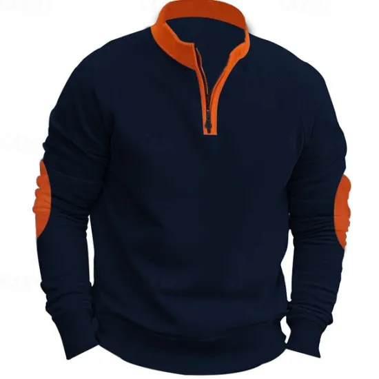 Sale OUKU Men's Sweatshirt Pullover Quarter Zip Sweatshirt Black Navy Blue Khaki Dark Gray Gray Standing Collar Color Block Patchwork Sports & Outdoor Casual Daily Streetwear Casual Athletic Spring Fall