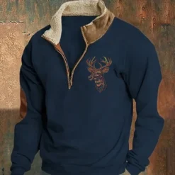 New OUKU Men's Sweatshirt Quarter Zip Sweatshirt Black Navy Blue Khaki Gray Half Zip Plain Sports & Outdoor Daily Holiday Streetwear Cool Retro Winter Spring & Fall Clothing Apparel Hoodies Sweatshirts