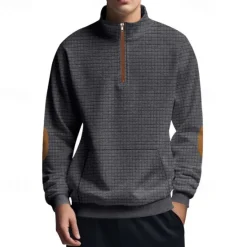 Hot OUKU Men's Sweatshirt Quarter Zip Sweatshirt Black White Navy Blue Light Grey Dark Gray Half Zip Color Block Ribbed Front Pocket Textured Sports & Outdoor Daily Holiday Polyester Streetwear Basic Casual
