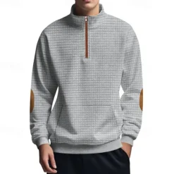 Hot OUKU Men's Sweatshirt Quarter Zip Sweatshirt Black White Navy Blue Light Grey Dark Gray Half Zip Color Block Ribbed Front Pocket Textured Sports & Outdoor Daily Holiday Polyester Streetwear Basic Casual