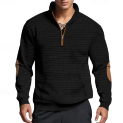 Hot OUKU Men's Sweatshirt Quarter Zip Sweatshirt Black White Navy Blue Light Grey Dark Gray Half Zip Color Block Ribbed Front Pocket Textured Sports & Outdoor Daily Holiday Polyester Streetwear Basic Casual