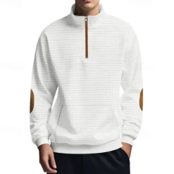 Hot OUKU Men's Sweatshirt Quarter Zip Sweatshirt Black White Navy Blue Light Grey Dark Gray Half Zip Color Block Ribbed Front Pocket Textured Sports & Outdoor Daily Holiday Polyester Streetwear Basic Casual