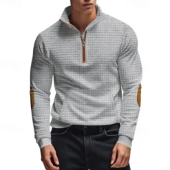 Hot OUKU Men's Sweatshirt Quarter Zip Sweatshirt Black White Navy Blue Light Grey Dark Gray Half Zip Color Block Ribbed Front Pocket Textured Sports & Outdoor Daily Holiday Polyester Streetwear Basic Casual