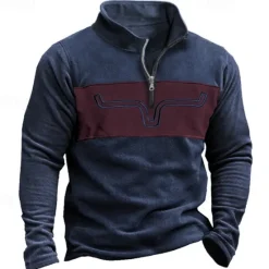 OUKU Men's Sweatshirt Quarter Zip Sweatshirt Half Zip Color Block Patchwork Sports & Outdoor Daily Holiday Polyester Vintage Casual Thin fleece Fall & Winter Clothing Apparel Hoodies Sweatshirts Blue