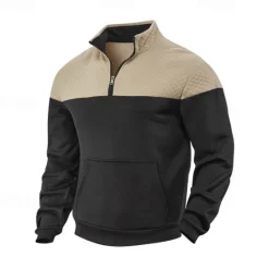 New OUKU Men's Sweatshirt Quarter Zip Sweatshirt Black Army Green Navy Blue Khaki Gray Half Zip Color Block Zipper Pocket Ribbed Sports & Outdoor Daily Holiday Polyester Streetwear Basic Casual Spring Fall