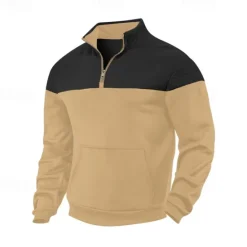 New OUKU Men's Sweatshirt Quarter Zip Sweatshirt Black Army Green Navy Blue Khaki Gray Half Zip Color Block Zipper Pocket Ribbed Sports & Outdoor Daily Holiday Polyester Streetwear Basic Casual Spring Fall