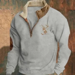 Sale OUKU Men's Sweatshirt Quarter Zip Sweatshirt Navy Blue Brown Light Grey Dark Gray Half Zip Reindeer Print Christmas Daily Holiday Polyester Streetwear Casual Thin fleece Fall & Winter Clothing Apparel
