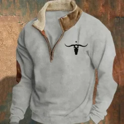 Online OUKU Men's Sweatshirt Quarter Zip Sweatshirt Black Navy Blue Brown Gray Half Zip Color Block Cow Patchwork Sports & Outdoor Daily Holiday Polyester Vintage Basic Casual Fall & Winter Clothing Apparel