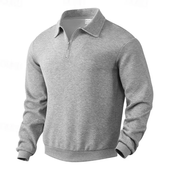 OUKU Men's Sweatshirt Quarter Zip Sweatshirt Black White Navy Blue Khaki Light Grey Half Zip Plain Ribbed Textured Knit-texture Sports & Outdoor Daily Holiday Polyester Streetwear Basic Casual Fall