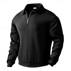 OUKU Men's Sweatshirt Quarter Zip Sweatshirt Black White Navy Blue Khaki Light Grey Half Zip Plain Ribbed Textured Knit-texture Sports & Outdoor Daily Holiday Polyester Streetwear Basic Casual Fall