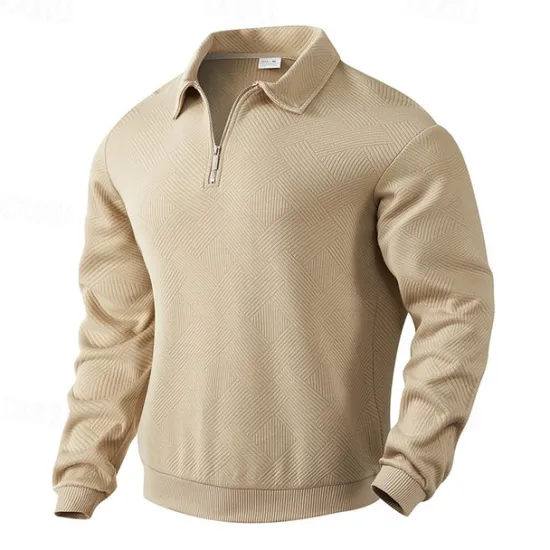 OUKU Men's Sweatshirt Quarter Zip Sweatshirt Black White Navy Blue Khaki Light Grey Half Zip Plain Ribbed Textured Knit-texture Sports & Outdoor Daily Holiday Polyester Streetwear Basic Casual Fall