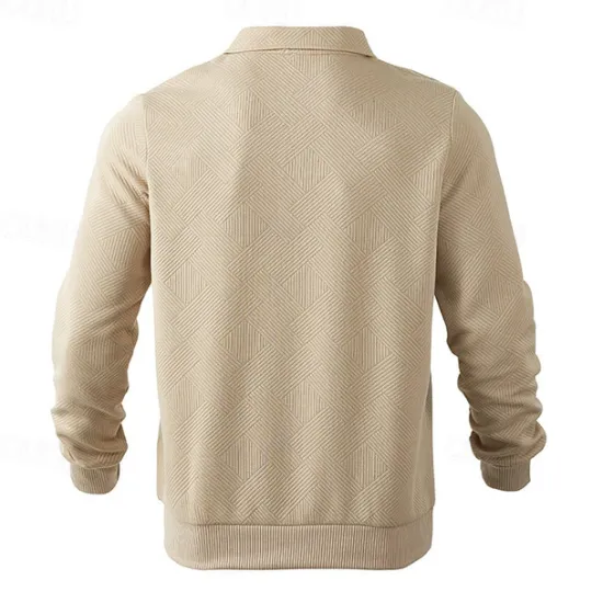 OUKU Men's Sweatshirt Quarter Zip Sweatshirt Black White Navy Blue Khaki Light Grey Half Zip Plain Ribbed Textured Knit-texture Sports & Outdoor Daily Holiday Polyester Streetwear Basic Casual Fall