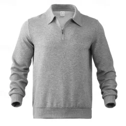 OUKU Men's Sweatshirt Quarter Zip Sweatshirt Black White Navy Blue Khaki Light Grey Half Zip Plain Ribbed Textured Knit-texture Sports & Outdoor Daily Holiday Polyester Streetwear Basic Casual Fall