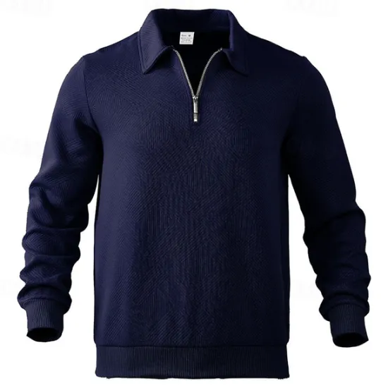 OUKU Men's Sweatshirt Quarter Zip Sweatshirt Black White Navy Blue Khaki Light Grey Half Zip Plain Ribbed Textured Knit-texture Sports & Outdoor Daily Holiday Polyester Streetwear Basic Casual Fall