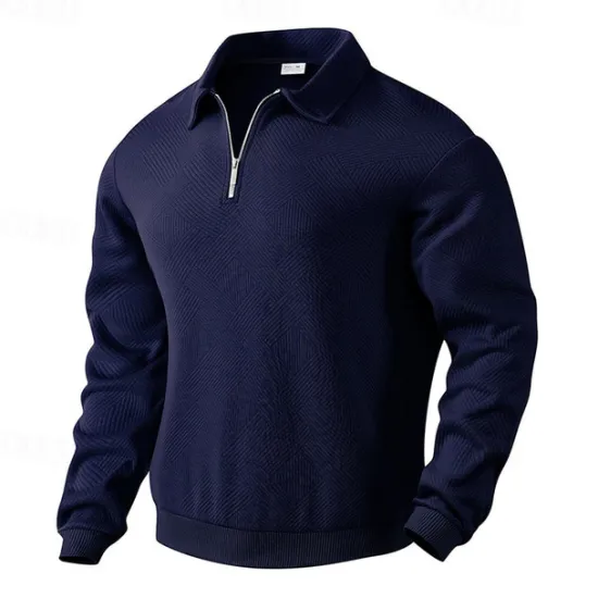 OUKU Men's Sweatshirt Quarter Zip Sweatshirt Black White Navy Blue Khaki Light Grey Half Zip Plain Ribbed Textured Knit-texture Sports & Outdoor Daily Holiday Polyester Streetwear Basic Casual Fall