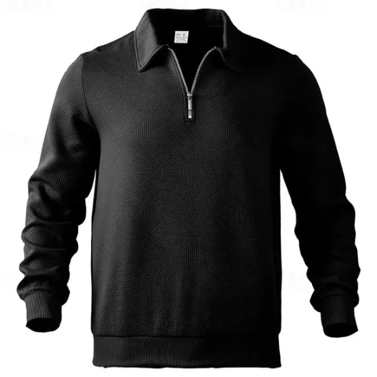 OUKU Men's Sweatshirt Quarter Zip Sweatshirt Black White Navy Blue Khaki Light Grey Half Zip Plain Ribbed Textured Knit-texture Sports & Outdoor Daily Holiday Polyester Streetwear Basic Casual Fall