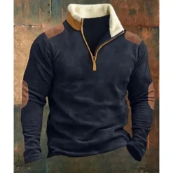 Sale OUKU Men's Sweatshirt Quarter Zip Sweatshirt Half Zip Color Block Patchwork Pocket Sports & Outdoor Daily Holiday Polyester Vintage Casual Thin fleece Fall & Winter Clothing Apparel Hoodies Navy Blue