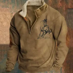 OUKU Men's Sweatshirt Quarter Zip Sweatshirt Black Navy Blue Brown Gray Half Zip Color Block Horse Patchwork Sports & Outdoor Daily Holiday Polyester Vintage Basic Casual Fall & Winter Clothing Apparel
