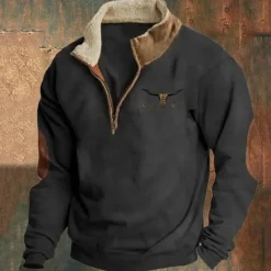 Hot OUKU Men's Sweatshirt Quarter Zip Sweatshirt Black Brown Gray Half Zip Color Block Cow Patchwork Sports & Outdoor Daily Holiday Polyester Vintage Basic Casual Fall & Winter Clothing Apparel Hoodies