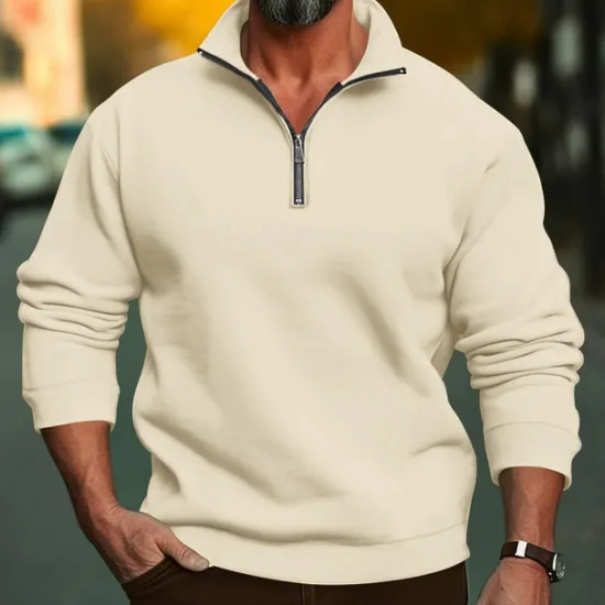 New OUKU Men's Sweatshirt Quarter Zip Sweatshirt Apricot Black White Red Light Grey Half Zip Plain Sports & Outdoor Daily Holiday Polyester Streetwear Basic Casual Spring & Fall Clothing Apparel Hoodies
